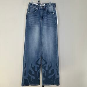 PTCL Ethikal Brand flame jeans- size 26- wide‎ leg baggy fire print